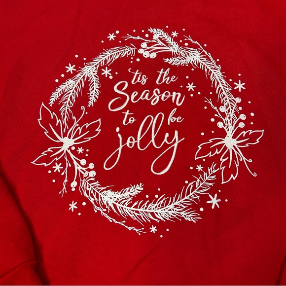 Christmas Sweatshirt Women's XL Red Embroidered  'Tis the Season to be Jolly NWT - Picture 4 of 9